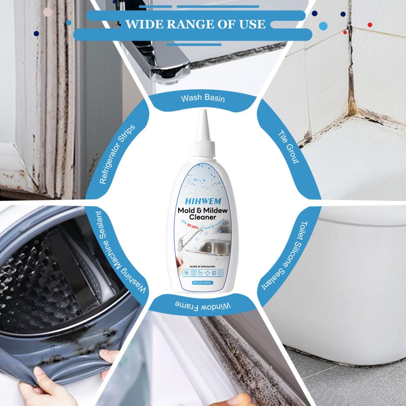 HIHWEM Mold Mildew Remover Gel Washing Machine Cleaner Grout Cleaner Household Stain Remover Gel for Home Sink Kitchen Showers 8 fl.oz - Image 2